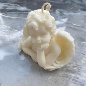 Atmos Home naturalna swieca sojowa dekoracyjna biala Aniolek Aniol wolnostojaca ozdobna recznie robiona Aniolki Anioly na Prezent