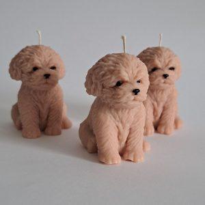 Atmos Home naturalne swiece sojowe dekoracyjne bezowe Pies Pieski Maltanczyki wolnostojace ozdobne recznie robione na Prezent
