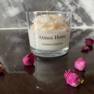 Atmos Home naturalne swiece sojowe w szkle dekoracyjne zapachowe biale ze zlotym kwiaty Piwonie ozdobne recznie robione na Prezent