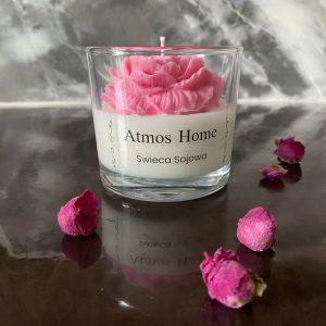 Atmos Home naturalna swieca sojowa w szkle dekoracyjna zapachowa rozowa kwiat Piwonii ozdobna recznie robiona na Prezent
